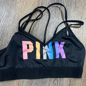 Pink Active Rainbow Gradient Strappy Sports Bra Athletic Workout Top Size S